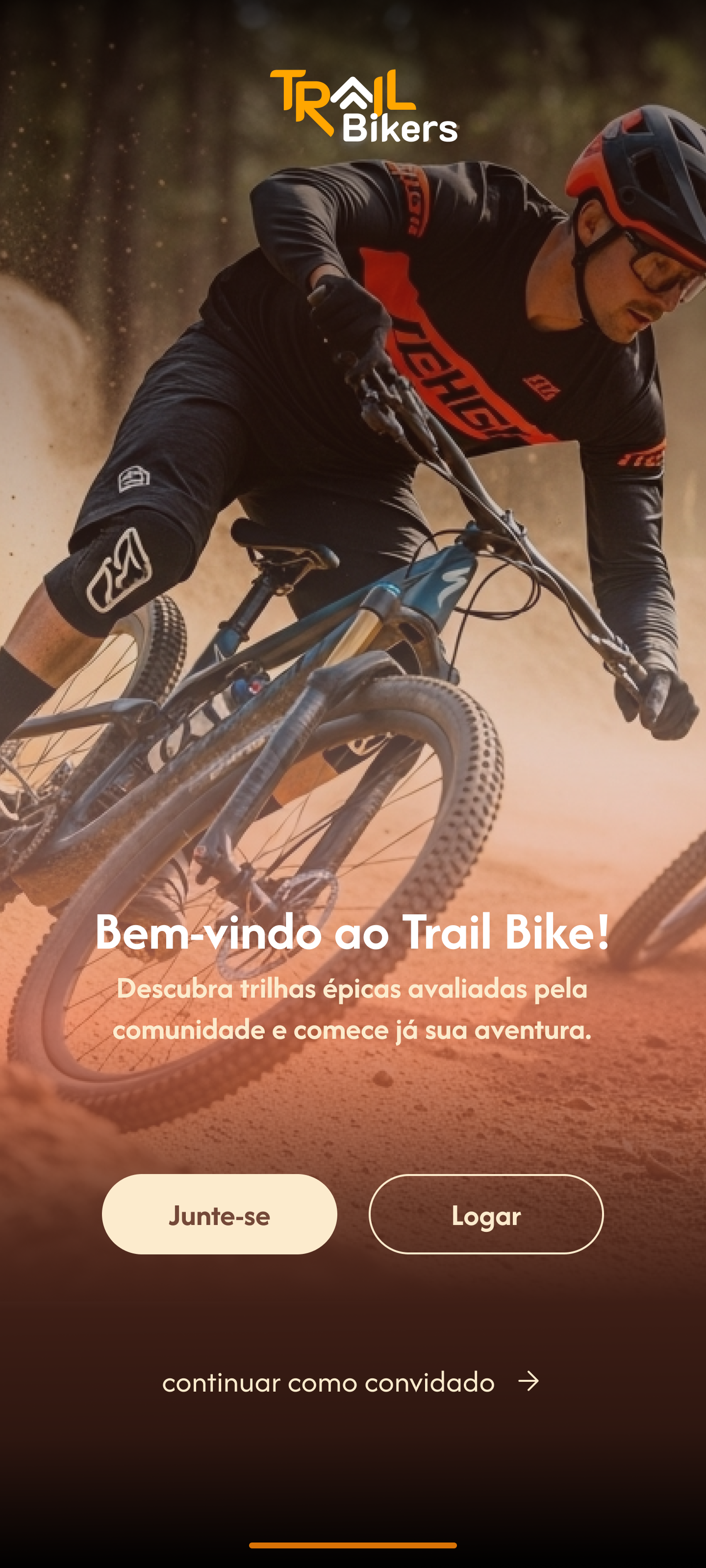 Tela de abertura do app Trail Bikers